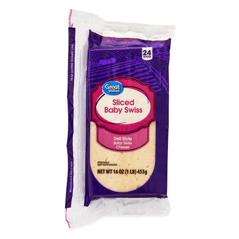 Great Value Deli Style Sliced Baby Swiss Cheese 16 Oz 24 Count