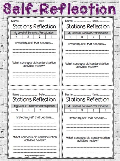 Free Self Reflection Forms For Work Station Management 3rd Grade