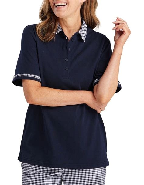 Tops And Tees Woman Within Womens Plus Size Elbow Sleeve Tunic Polo Shirt