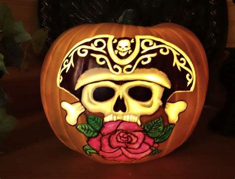 Hand Carved Pirate Skull Artificial Foam Pumpkin By