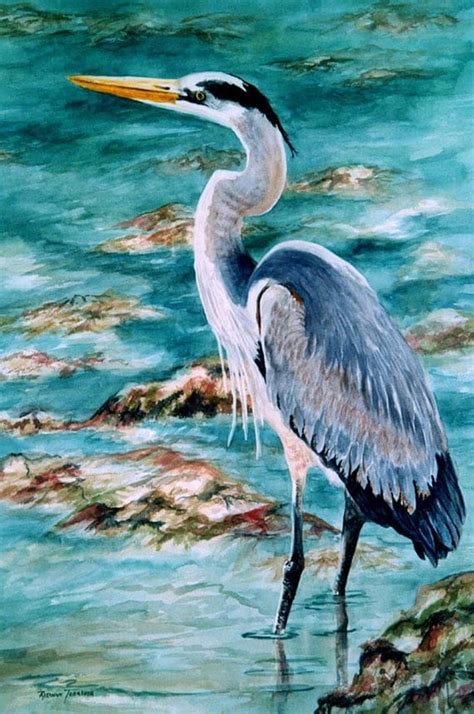 Great Blue Heron Aceo Watercolor Print 579 By Watercolorsnmore