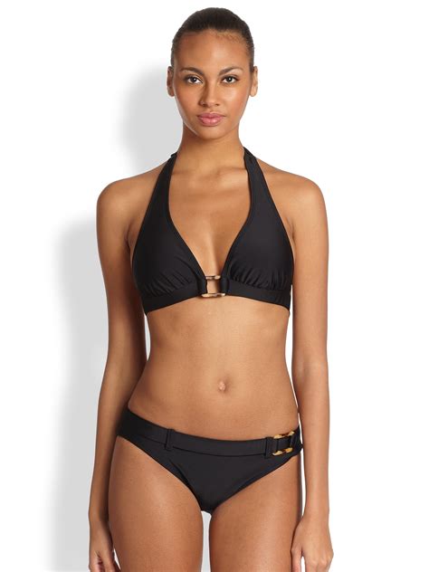 lyst shoshanna ring halter bikini top in black