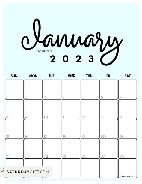 January Calendar Vertical
