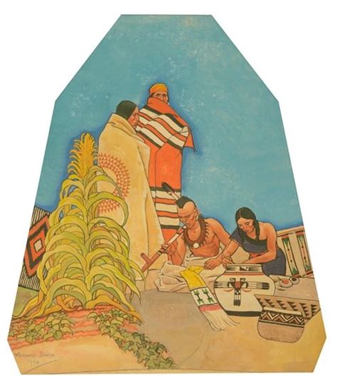 By Maynard Dixon Indians And Cornstalk Mural Study Gouache Kp