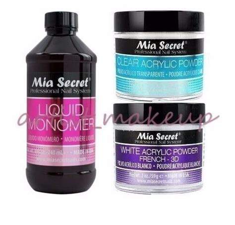 Mia Secret Liquid Monomer 8 Oz And 234 Acrylic Powders Pink White