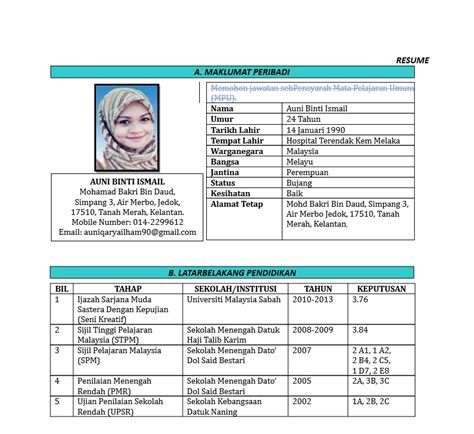 Simple resume format for freshers in ms word in 2020. 3 Contoh Resume Terbaik Muatturun & Edit | Contoh Resume ...