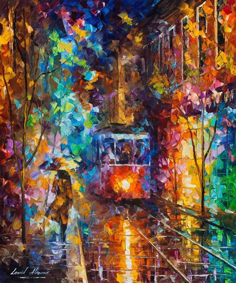 Evening Trolley — Palette Knife Oil Painting On Canvas By Leonid