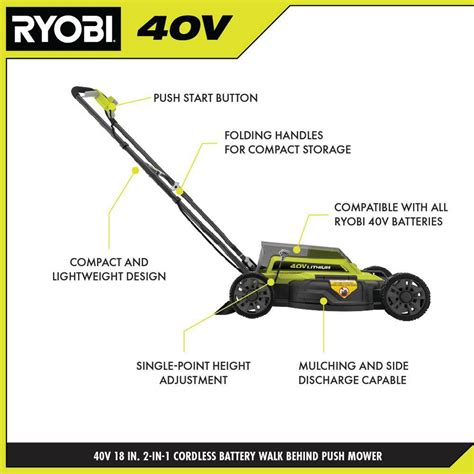 Ryobi Ry401100 40v 18 In 2 In 1 Cordless Battery Walk Behind Push Lawn