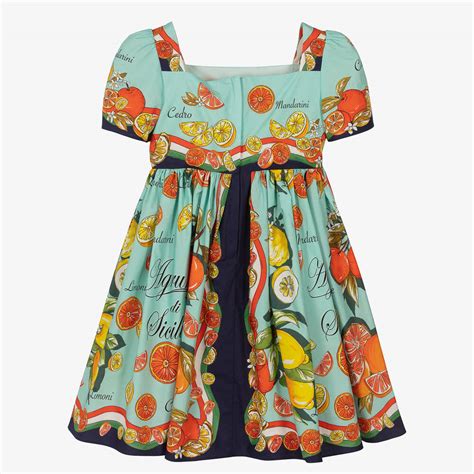 Dolce And Gabbana Girls Aqua Blue Cotton Dress Childrensalon