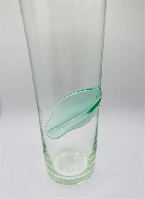 Vintage Blenko Chimney Highball Drinking Glass 3627l Sea Green Applied Leaf Etsy