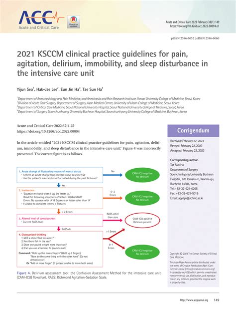 Pdf Ksccm Clinical Practice Guidelines For Pain Agitation Delirium Immobility And
