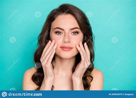 Closeup Photo Of Beautiful Cheerful Lady Curly Hairstyle Applying Daily