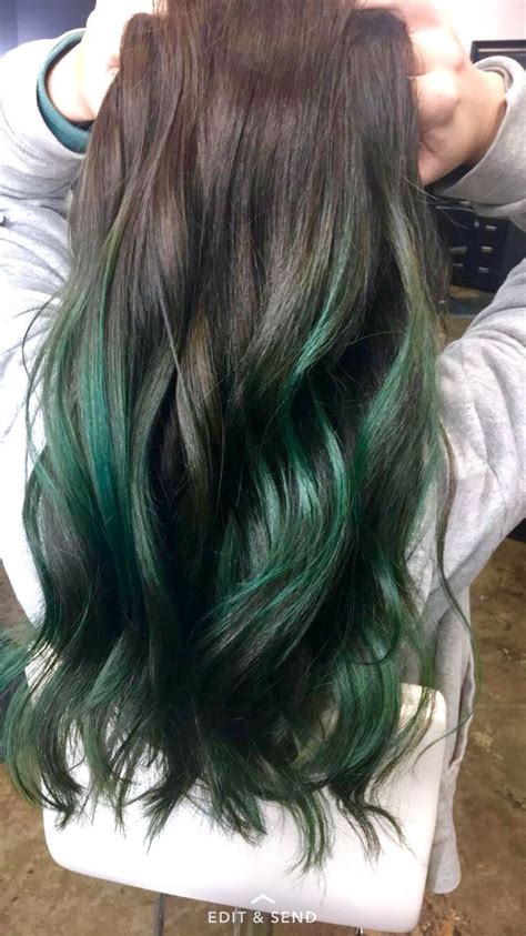 Ombré Hair Vert Sur Cheveux Foncés Green Hair Ombre Emerald Green Hair