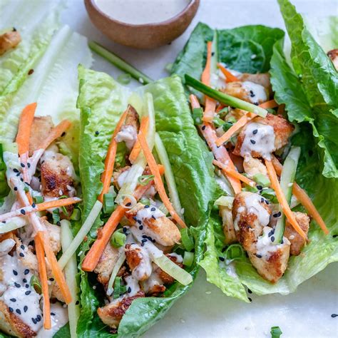 Healthy Chicken Lettuce Wraps With Tahini Sauce Keto Paleo Whole30