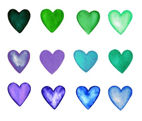 Watercolor Hearts Clipart Purple Heart Clipart Blue Heart Etsy