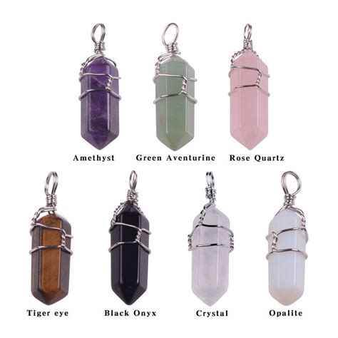 Wired Wrapped Natural Stone Pendant Purple White Healing Crystal Amulet