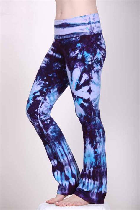 Organic Cotton Tie Dye Foldover Waist Yoga Pant Purple Turq Blue