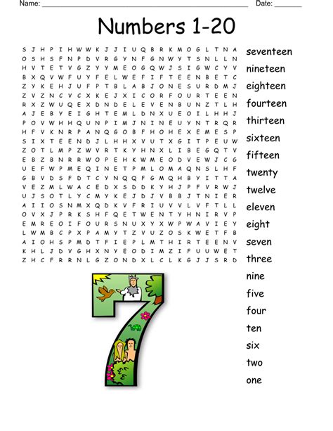 Numbers 1 20 Wordsearch English Esl Worksheets For Numbers 1 20 Word