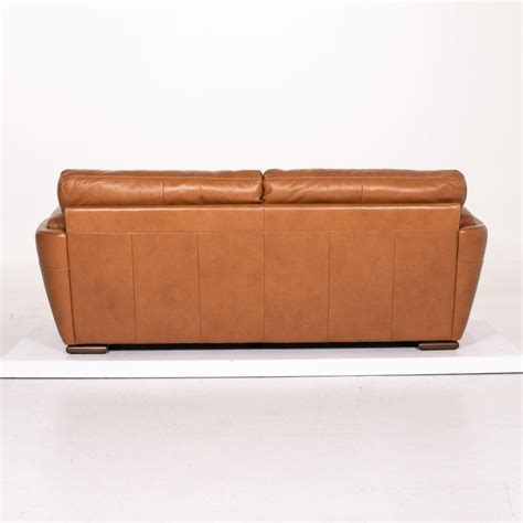 Natuzzi Editions Leather Sofa Cognac Brown Three Seater Couch At