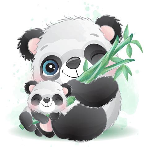 Mignon Petit Panda Avec Illustration Aquarelle 2063785 Art Vectoriel