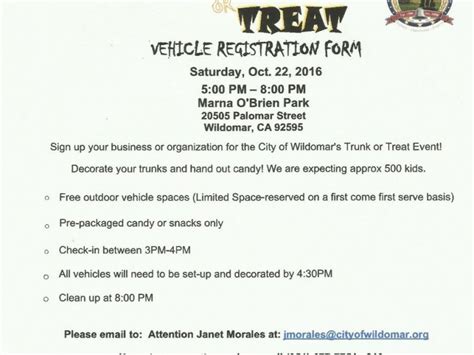 Wildomars Annual Trunk Or Treat Registration Lake Elsinore Ca Patch