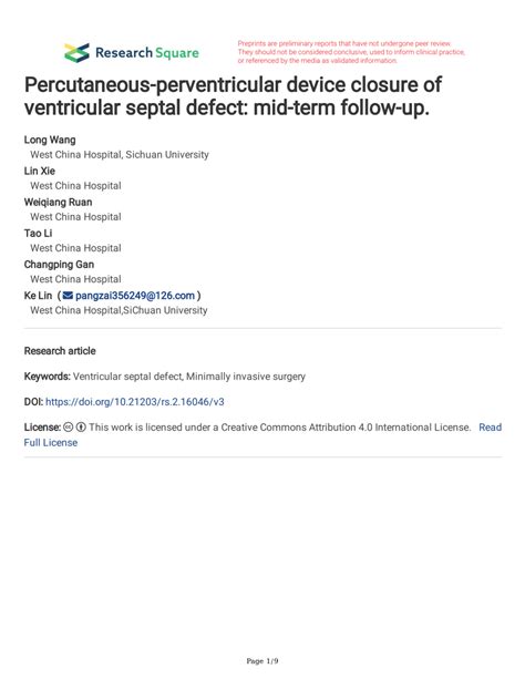 Pdf Percutaneous Perventricular Device Closure Of Ventricular Septal