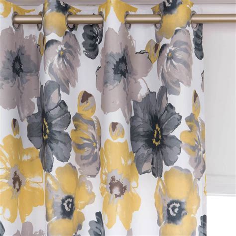 Yellow Gray Flower Curtains For Living Room Modern Floral Drapes