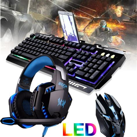 Wired Rgb Backlit Gaming Keyboard And Mouse Gaming Headset Combo Gamer
