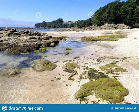 Mesmerizing Shot Of Beautiful Rocky Seashore In Galicia Spain Stock