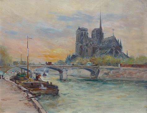Madelain Gustave Impressionist Painting 19th Century Notre Dame And