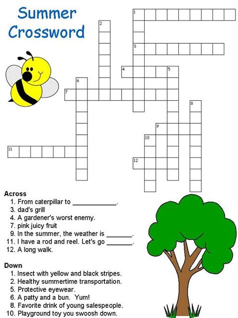 Crosswords For Kids Summer K5 Worksheets Printable Puzzles For Kids