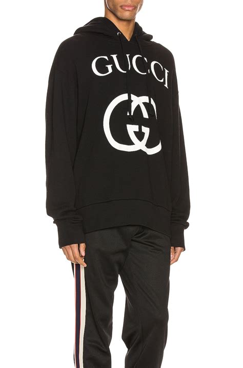 Gucci Hooded Sweatshirt With Interlocking G In Black And Ivory Fwrd
