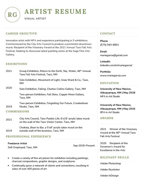 Artist Resume Sample And Tips For Writing