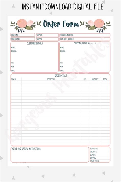 Order Form Printable For Business Client Order Form Etsy Uk Desain Kartu Nama Bisnis Kartu
