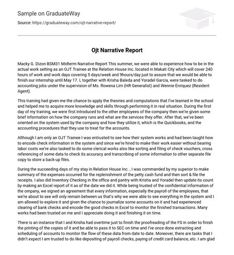 Ojt Narrative Report 791 Words Free Essay Example On Graduateway