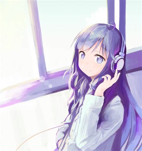 Wallpaper Anime Girl Headphones Long Hair Windows