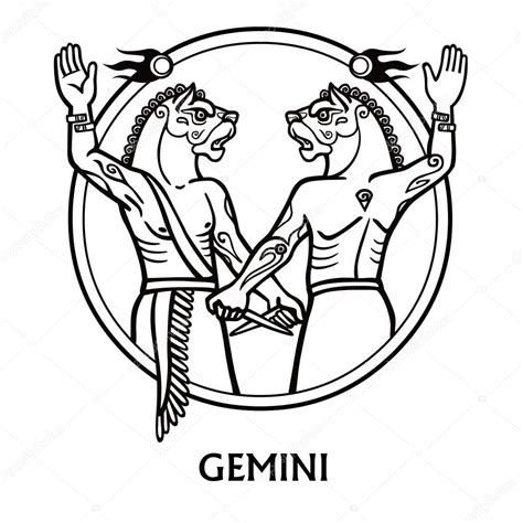 Zodiac Sign Gemini Vector Art Black And White Zodiac Drawing Isolated