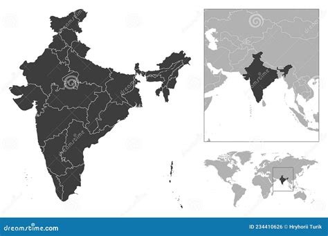 Esquema De País Detallado De India Y Ubicación En El Mapa Mundial