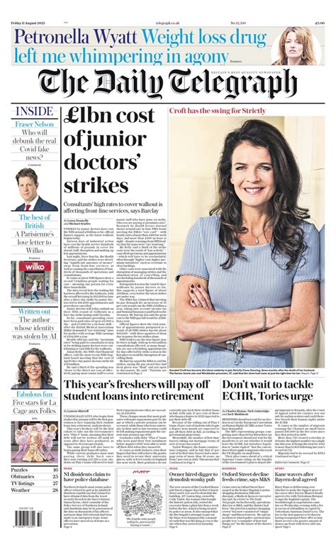 Daily Telegraph Front Page 11th Of August 2023 Tomorrow S Papers Today