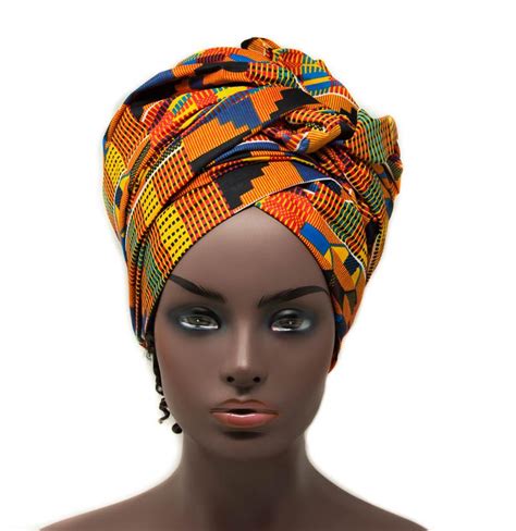 African Fabric Head Wraps Blue Traditional Kente Headwraps Ht336