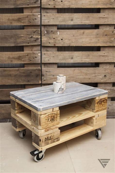This stylish but functional round coffee table brings luxury into any home without being visually overwhelming. Euro Pallet Coffee Table on Wheels
