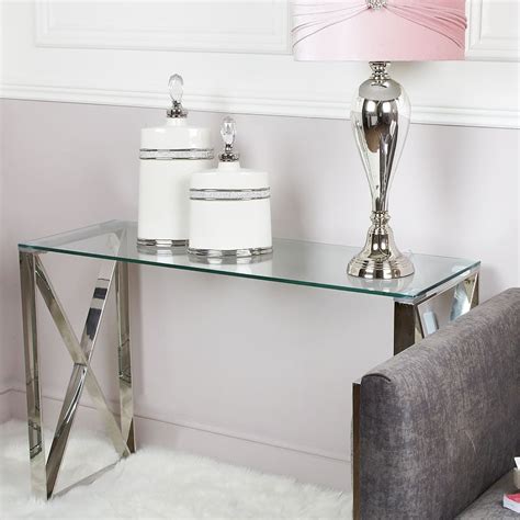 Zenn Contemporary Stainless Steel Clear Glass Console Hall Table Picture Perfect Home