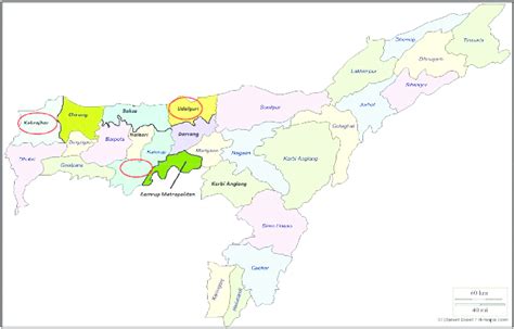 Map Of Assam Showing All The Districts The Circled Districts Are The