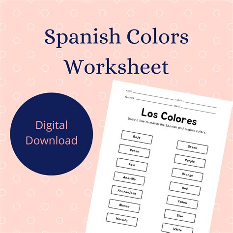 Spanish Worksheet Matching Worksheet Colors Worksheet Aprende Tus