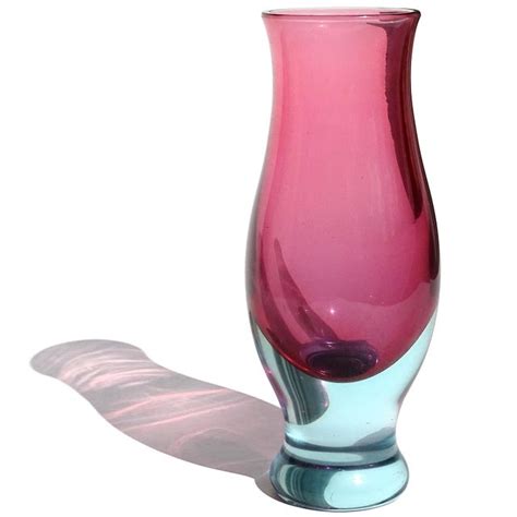 Archimede Seguso Murano Vintage Sommerso Blue Pink Italian Art Glass Midcentury Flower Vase