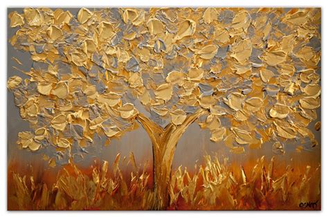 The Golden Blooming Tree Tree Artwork Artwork Painting Abstract Art