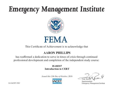 Fema Emergency Management Institute Intro To Cert Certification