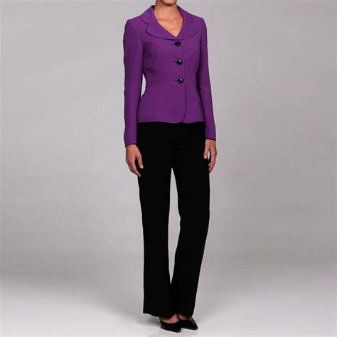 Tahari Asl Womens Purple Black Pant Suit 12682028