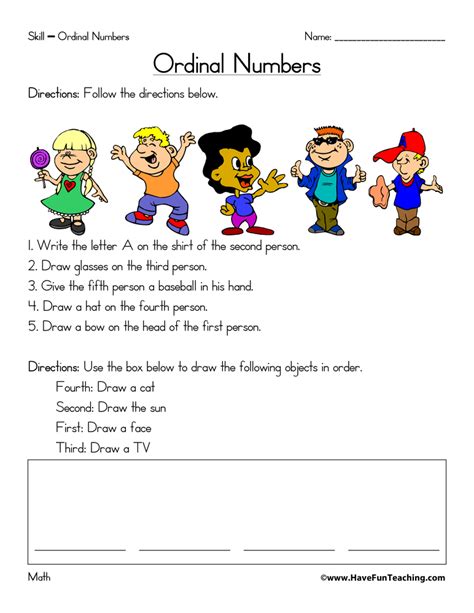 Find below a fun collection of ordinal number worksheets, designed to fit in with various topics and holidays throughout the year and perfect for jazzing up your classroom or homework! Ordinal Number Directions Worksheet • Have Fun Teaching