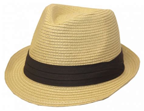 Mens Structured 100 Paper Straw Black Band Fedora Hat Natural Sm